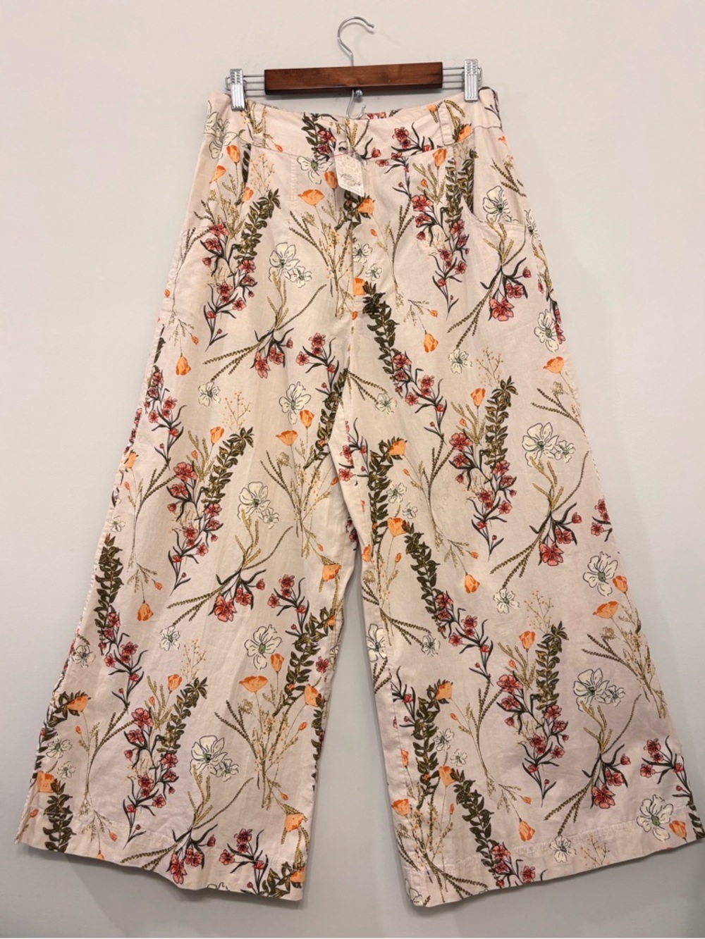 Free People Cream Floral Wide Leg Pants - Picture 3 of 14